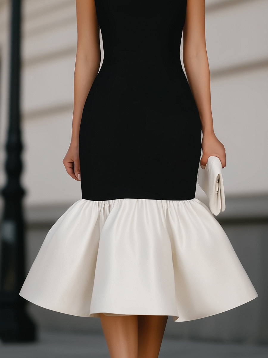 Square Neck Sleeveless Ruffle Hem Midi Dress