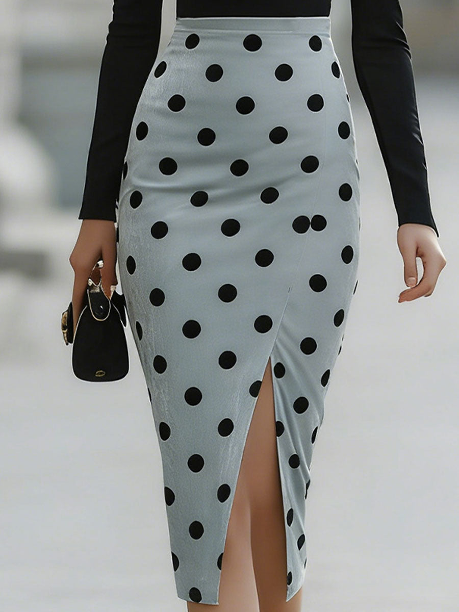 Modern Contrast Black & Polka Dot Bodycon Dress