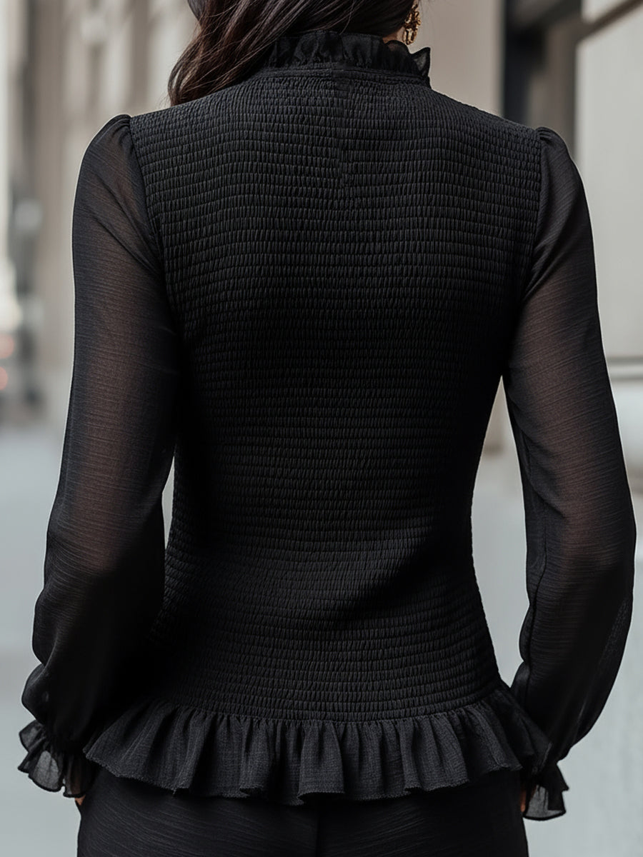 Ruffled Smocked Chiffon Blouse