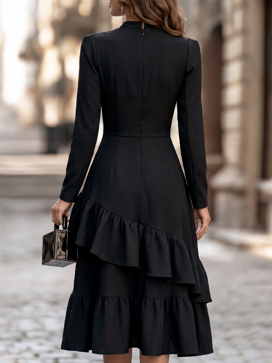 Tiered Ruffle Hem Button Front Midi Dress