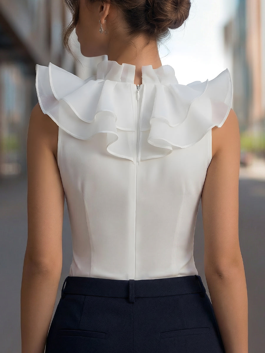 Sleeveless Chiffon Ruffled V-Neck Top