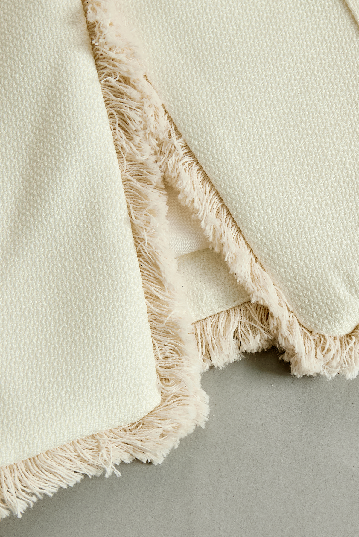 Elegant Cream Textured Blazer With Decorative Trim