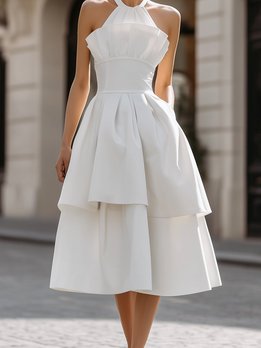 Halter Neck Layered A-Line Midi Dress