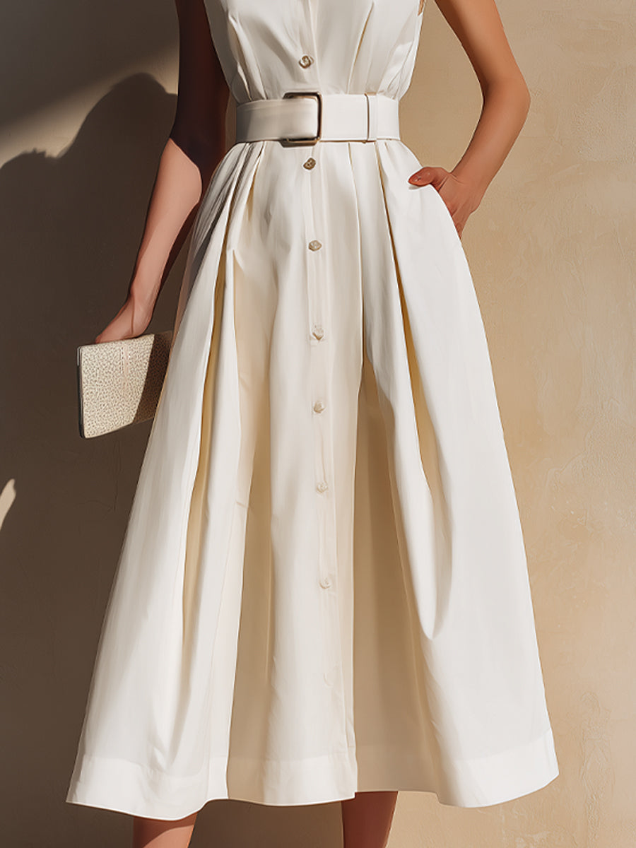 Sleeveless Belted Shirt Midi Dress