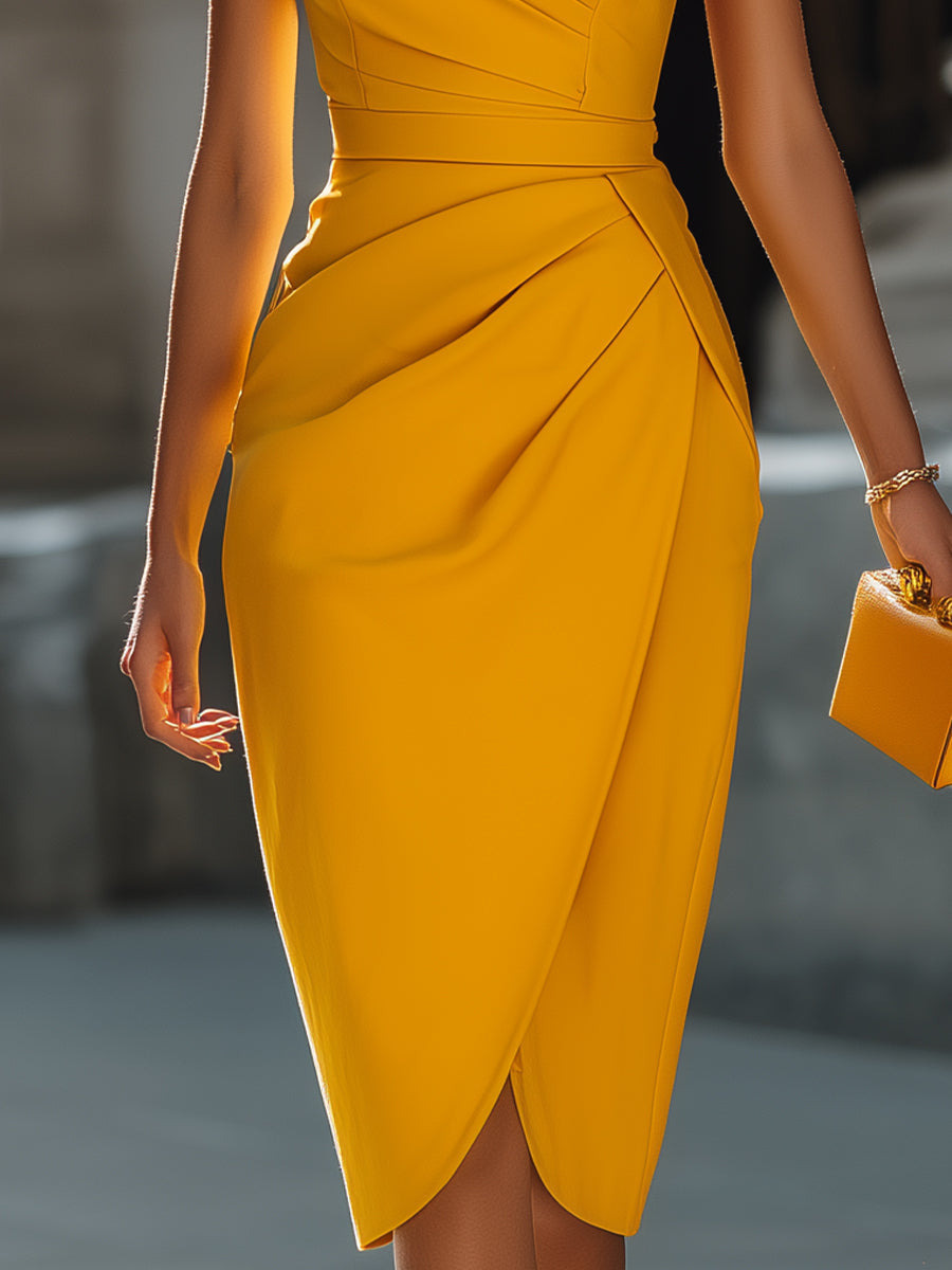 Sleeveless Draped Waist Wrap Midi Dress