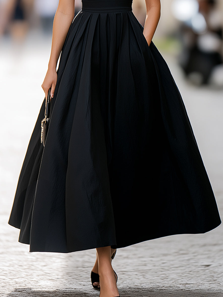 Structured Collar Sleeveless Pleated Midi Dress