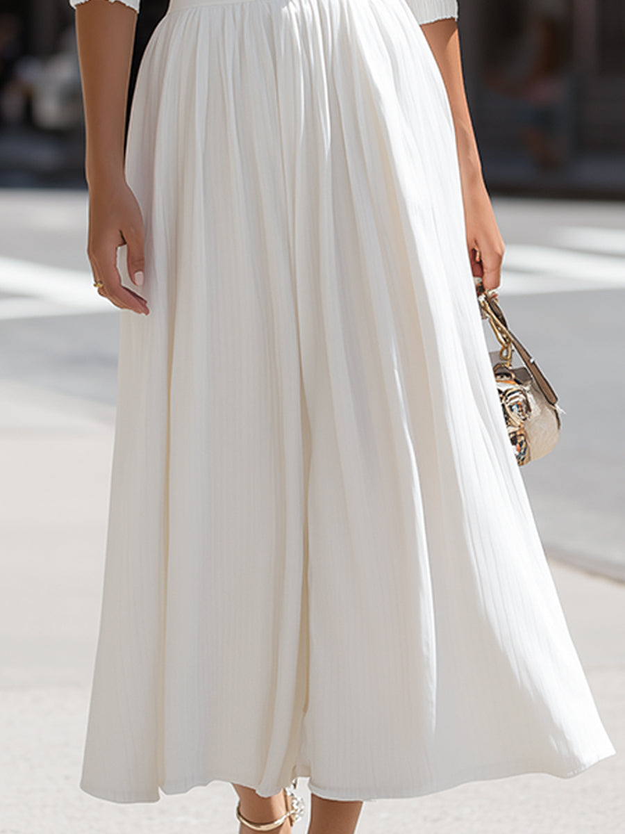 Halter Neck Cutout Waist Pleated A-Line Midi Dress