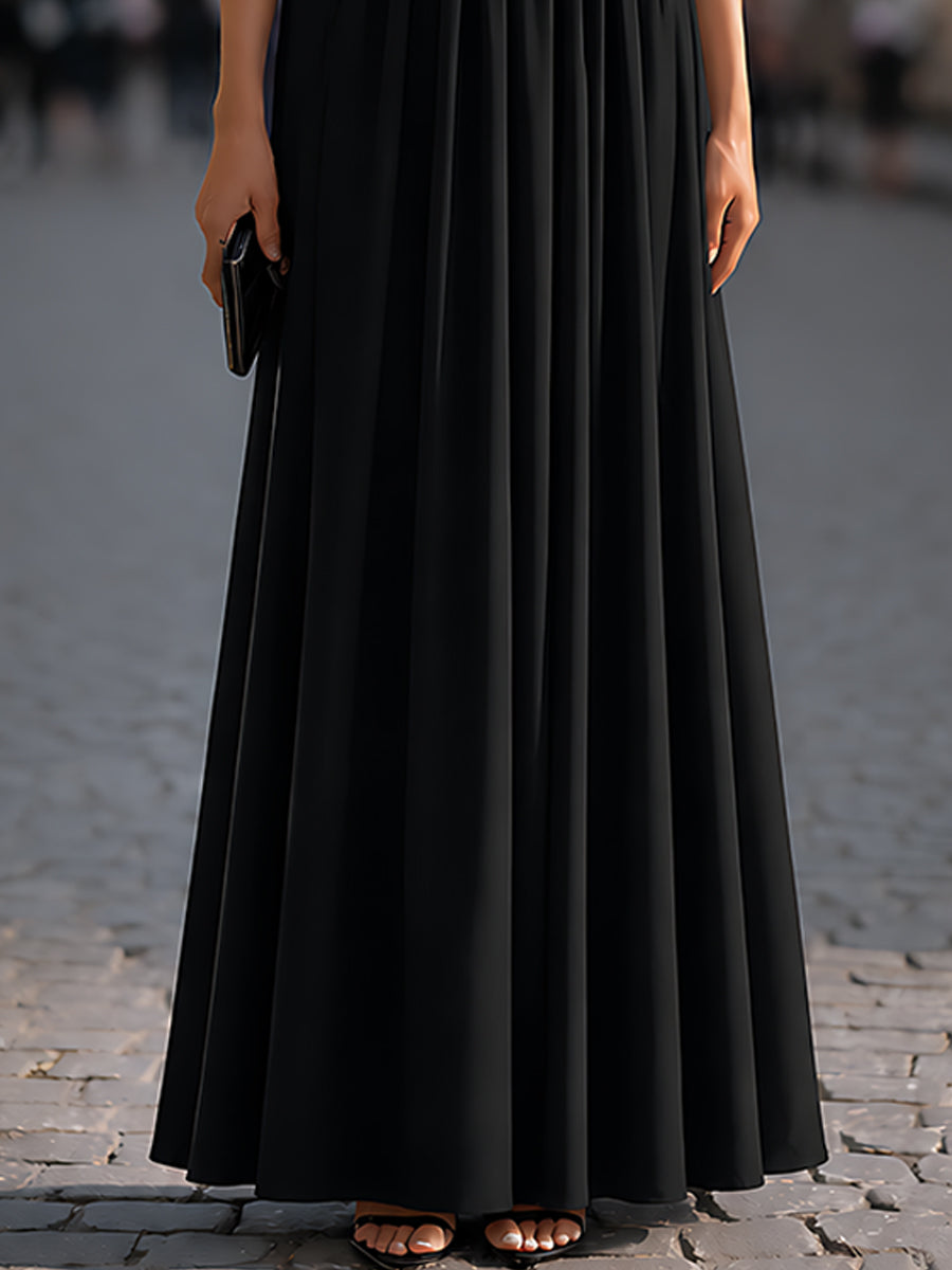 Structured One-Shoulder Pleated Waist Maxi Dress