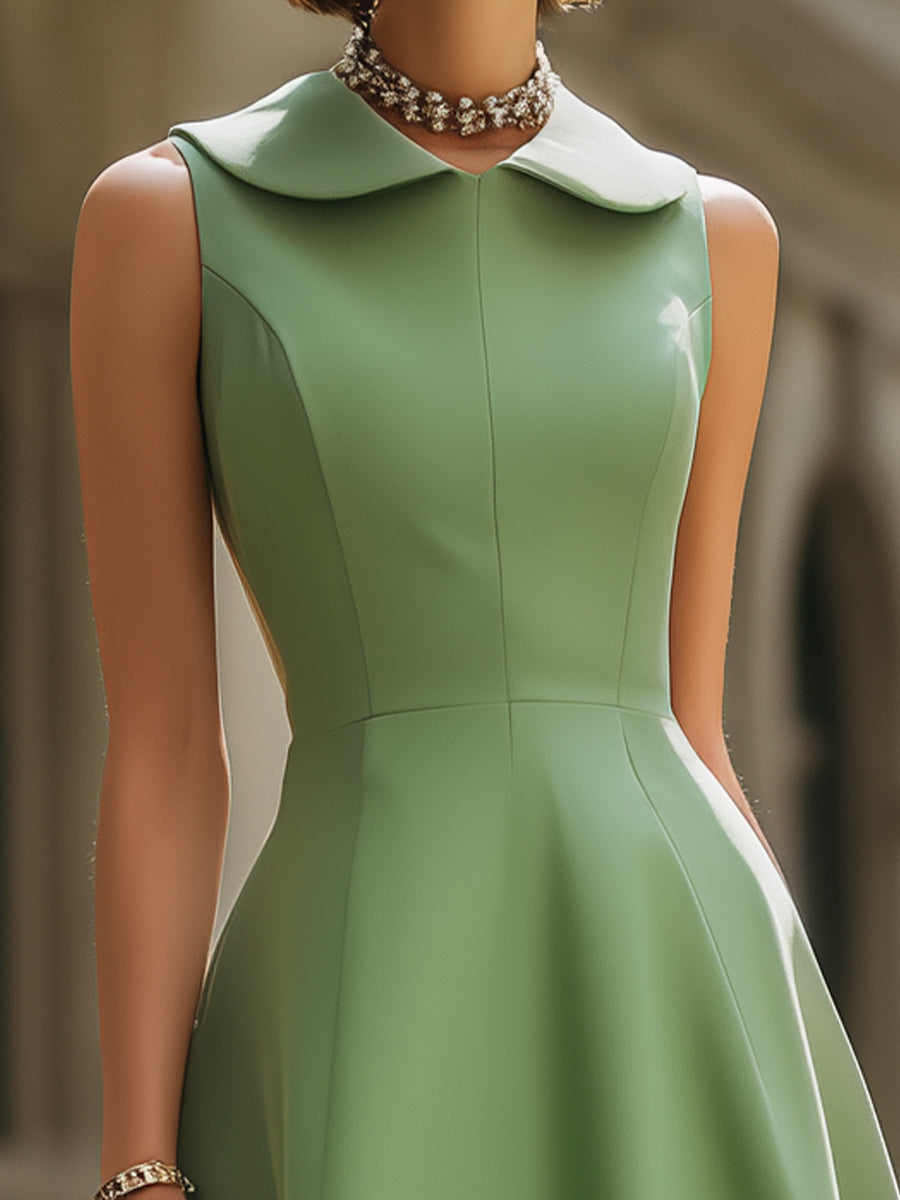 Elegant Sleeveless Peter Pan Collar A-Line Midi Dress