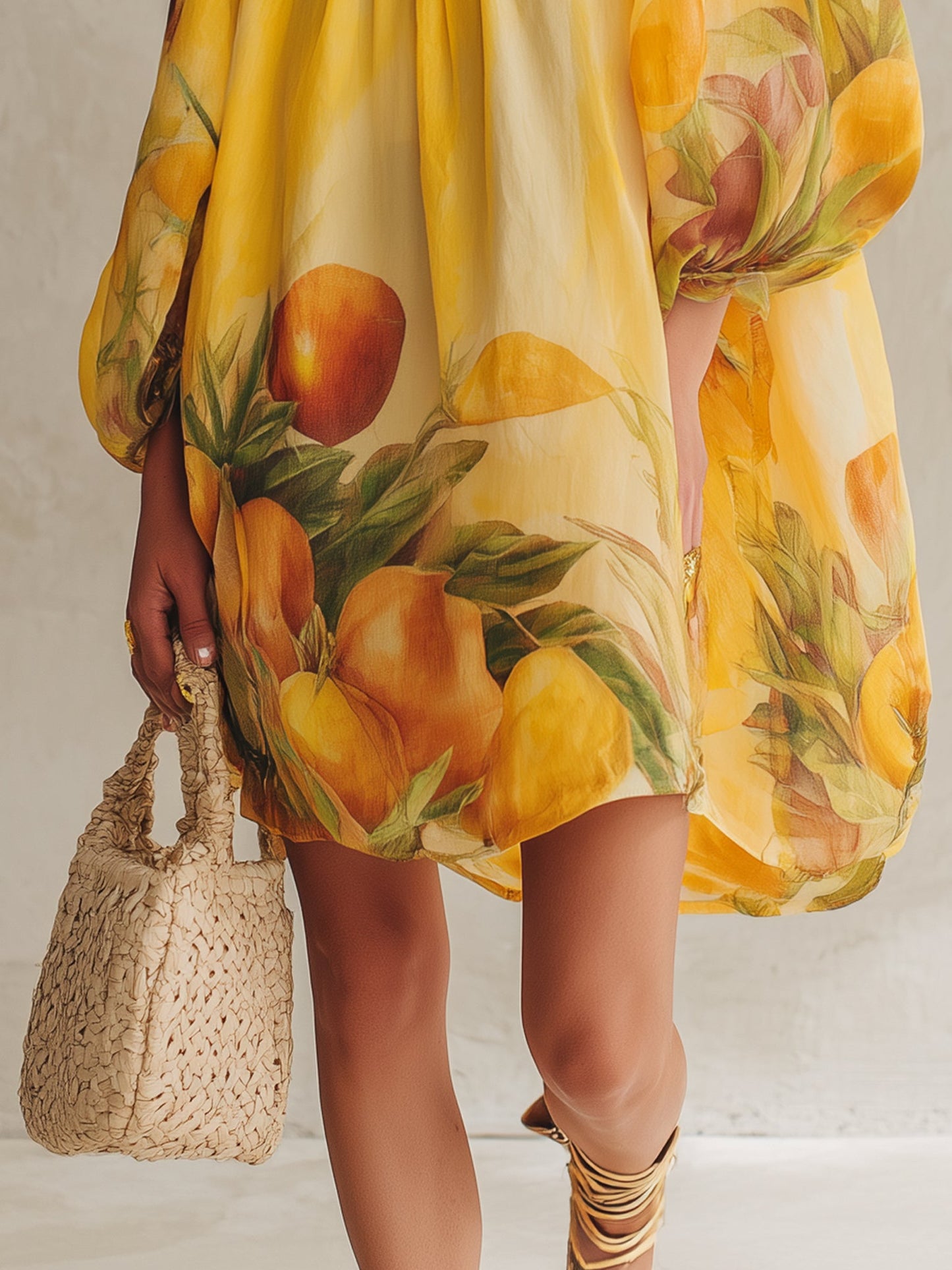 Sunny Yellow Linen Floral Mini Dress