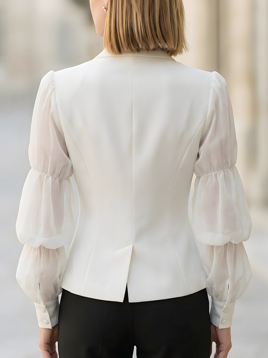 Sheer Sleeve Tailored Single-Button Blazer