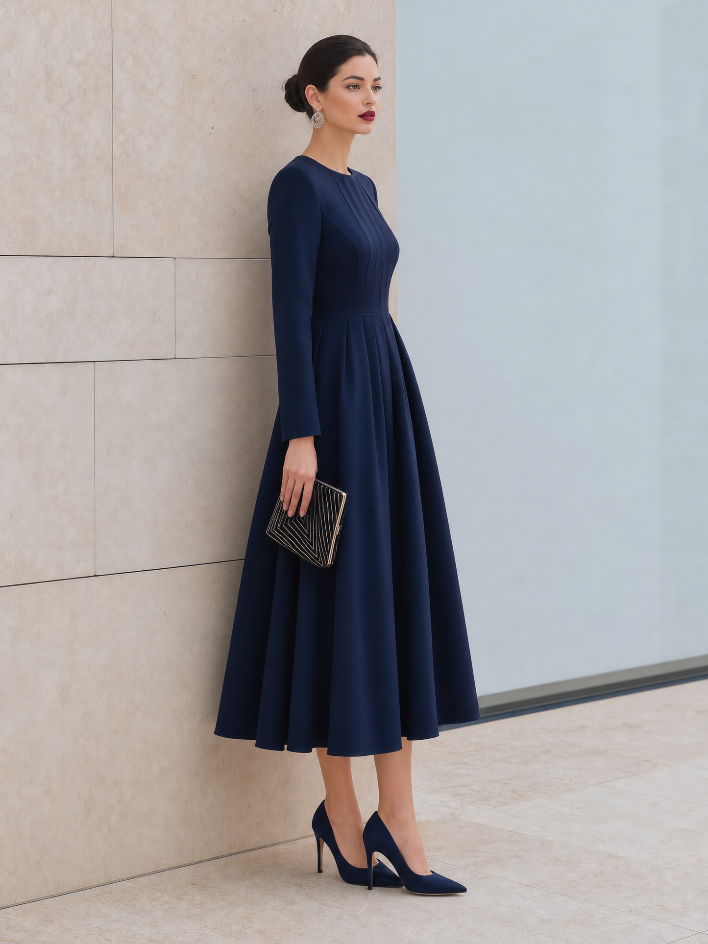 Elegant Pleated Waist A-Line Midi Dress