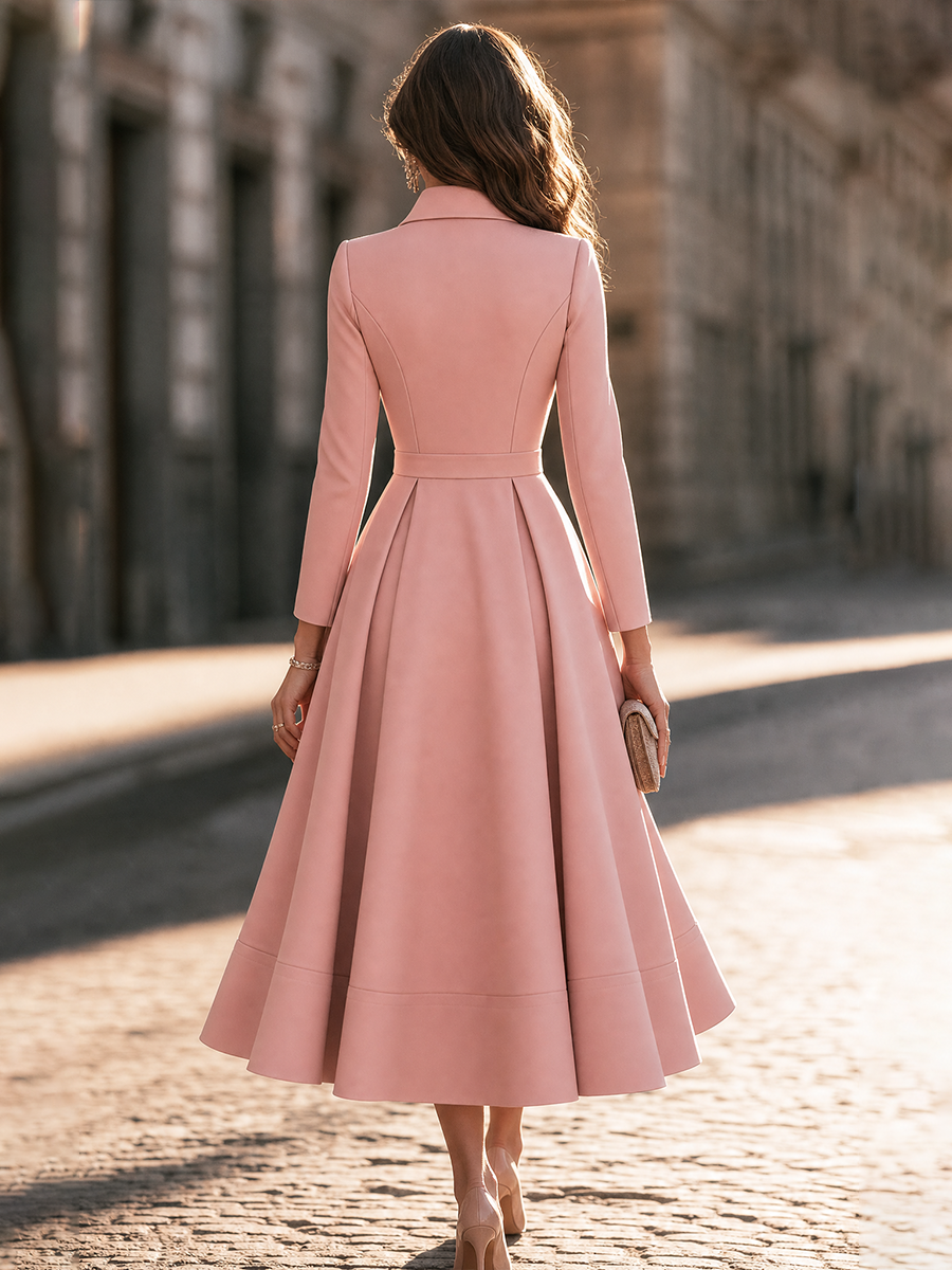 Zip-Front Collared Maxi Dress With Full Skirt