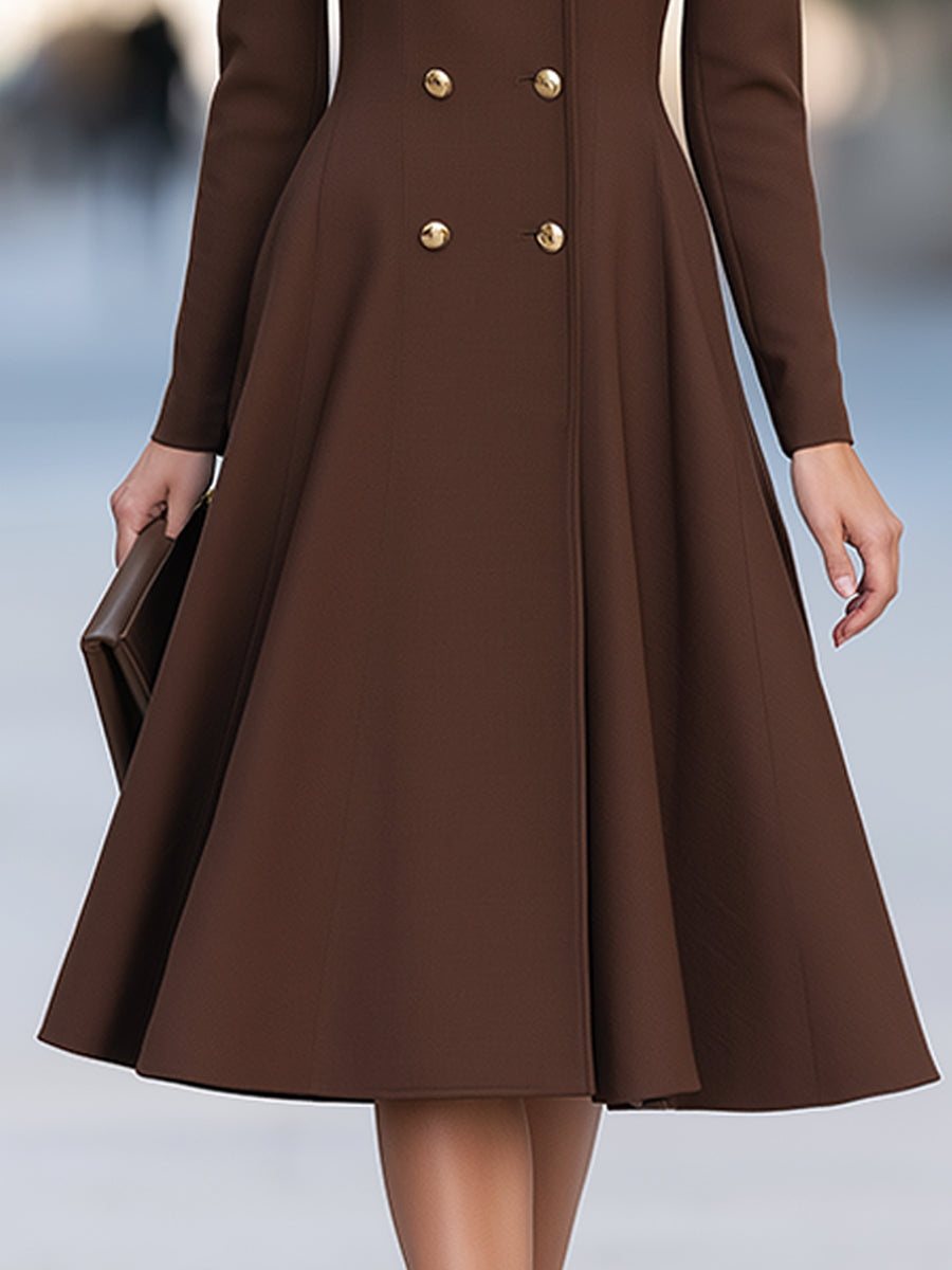 Elegant Double-Breasted Stand Collar A-Line Blazer Dress