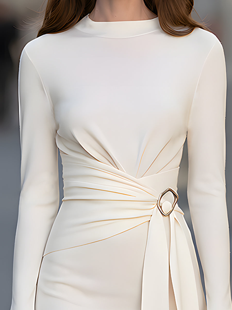 Draped Buckle Waist Midi Dress