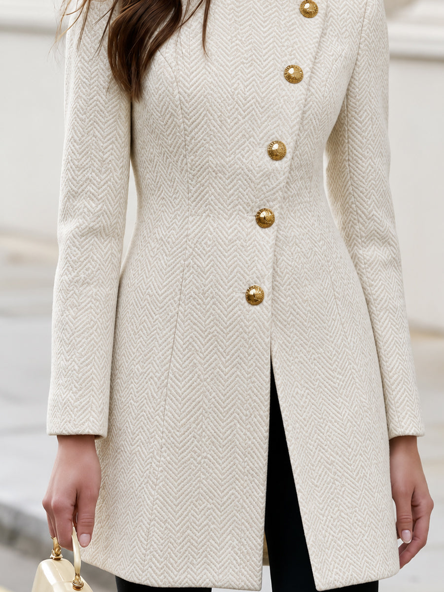 Herringbone Wool Mid‑Length Coat