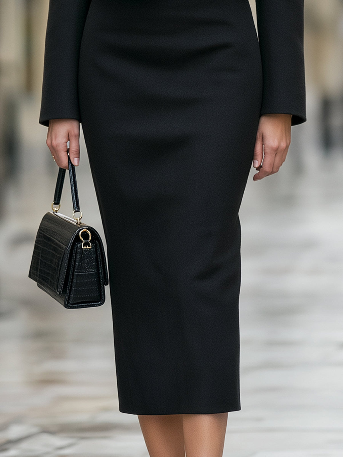 Asymmetric Button-Up Jacket & Midi Skirt Tailored Set