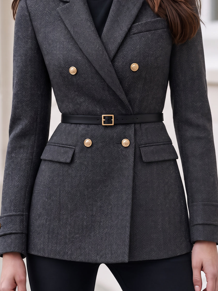 Herringbone Wool Double‑Breasted Blazer