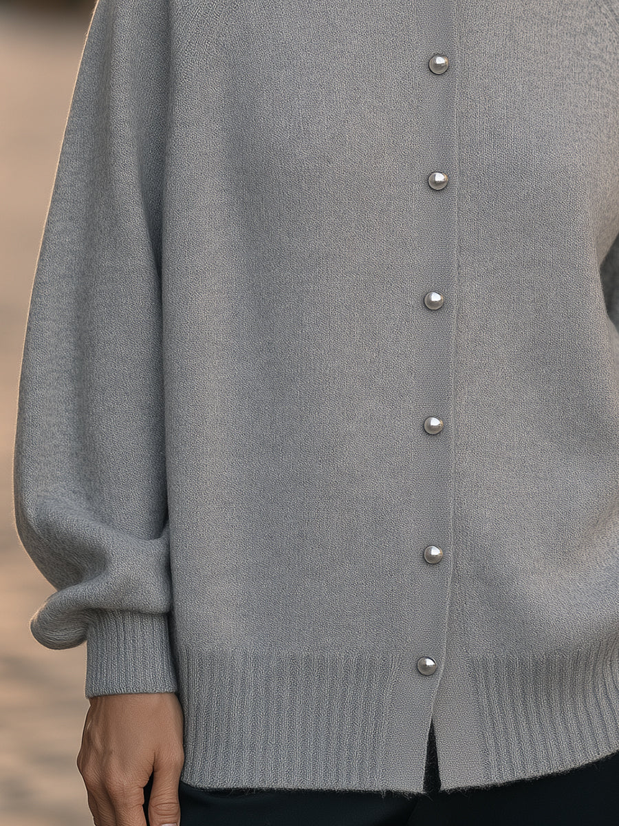 Pearl-Button Raglan-Sleeve Knit Cardigan