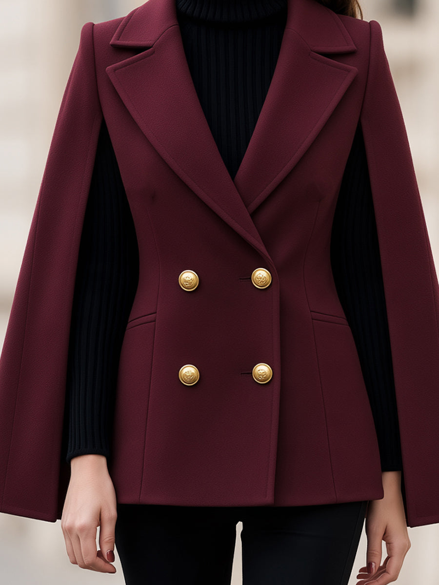 Double Breasted Gold Button Cape Blazer