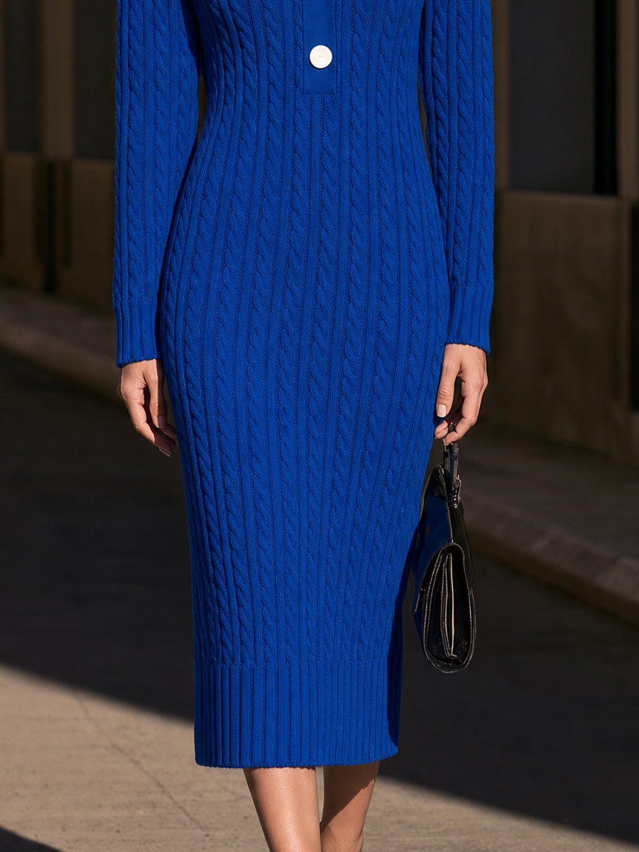 Cable-Knit Polo Midi Dress