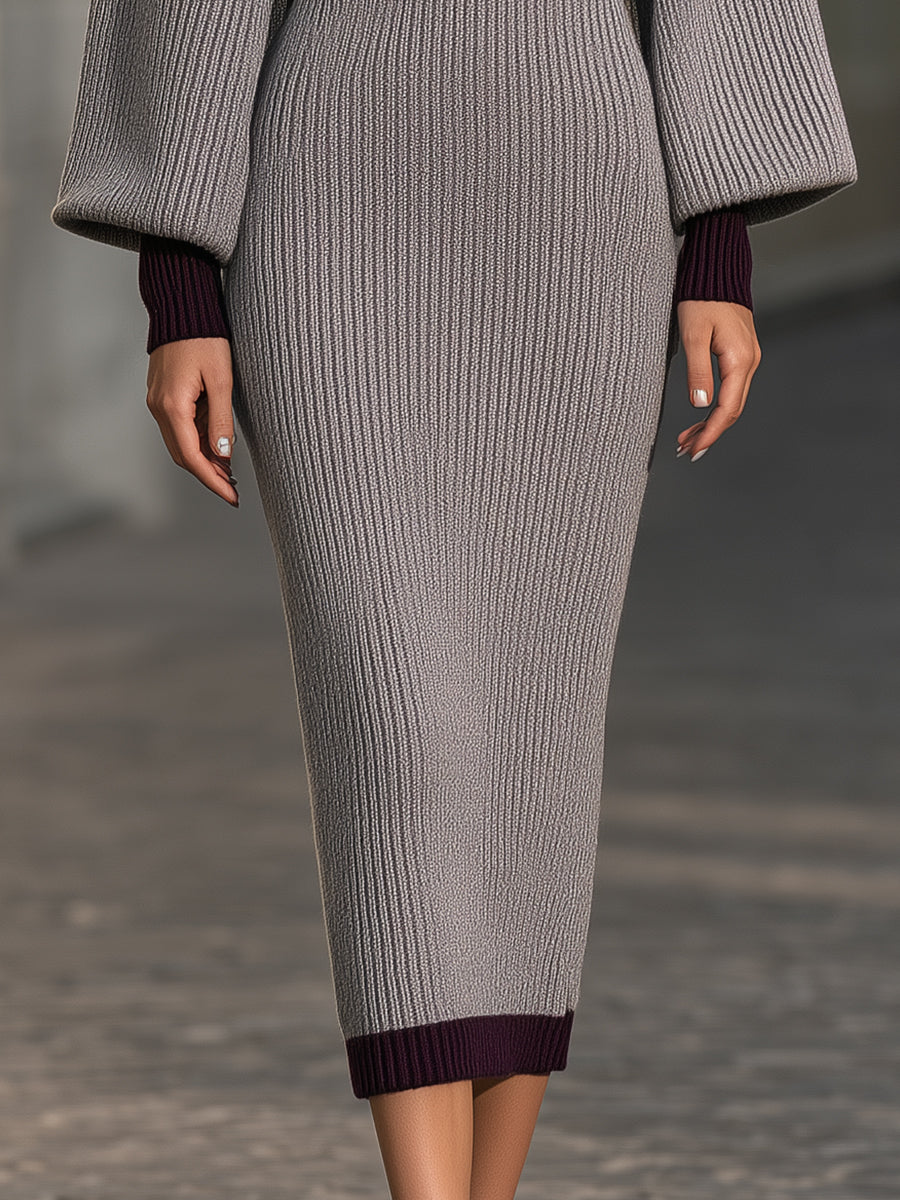 Colorblock Ribbed-Knit Midi Dress