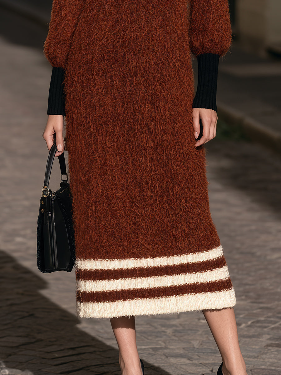 Fuzzy-Knit Layered-Look Midi Dress