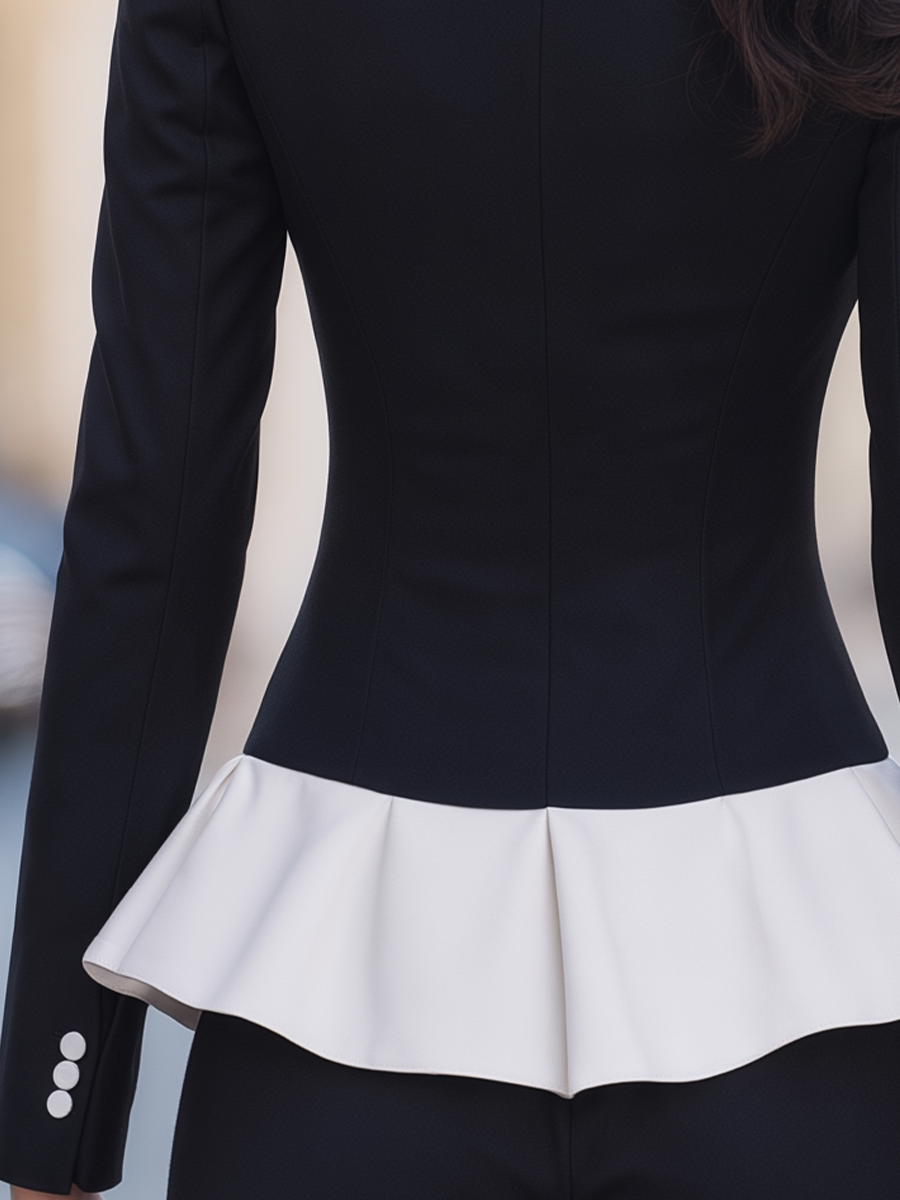 Black & White Lapel Peplum Tailored Blazer