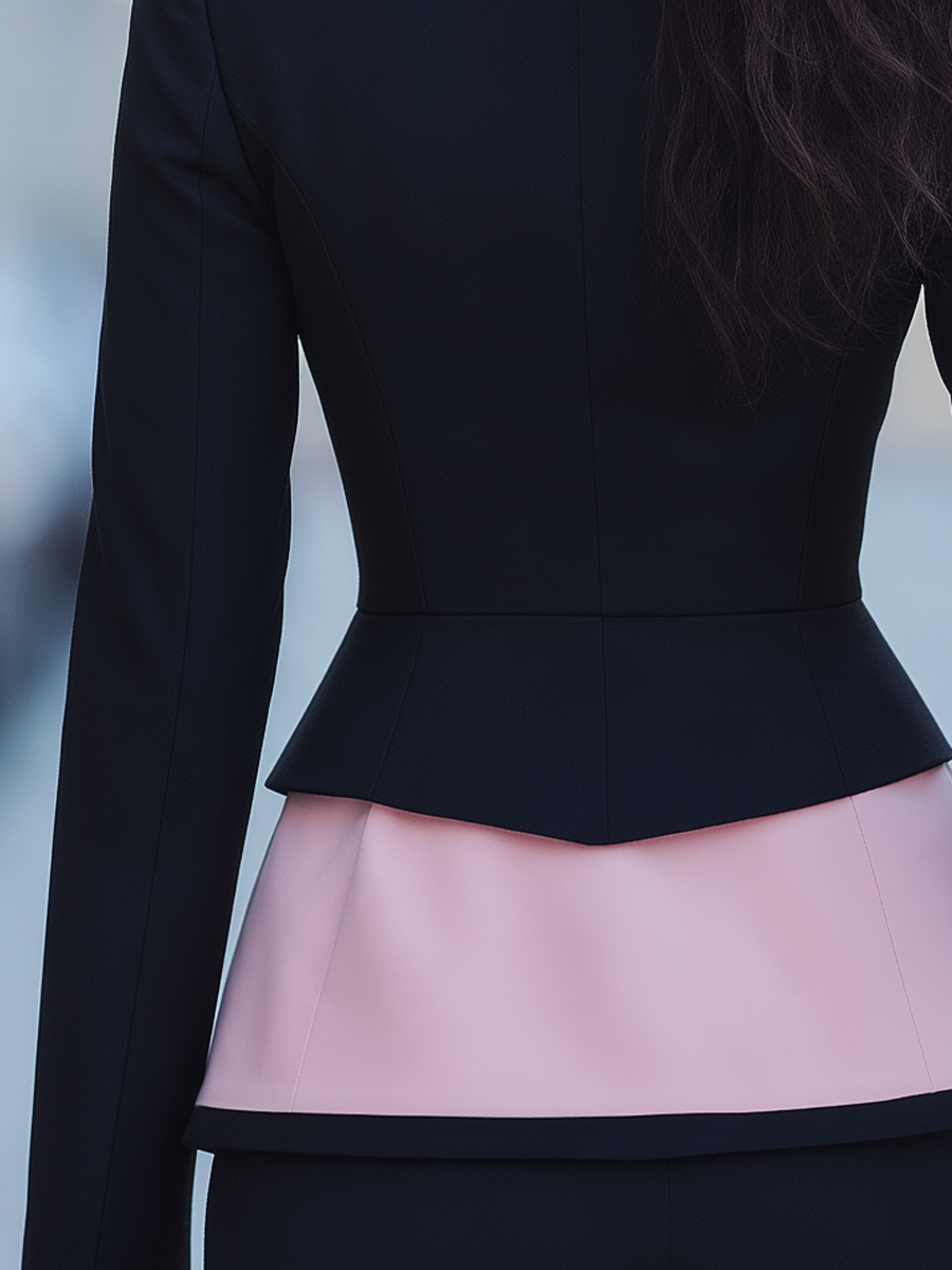 Black & Blush Pink Contrast Peak Lapel Sculpted Blazer