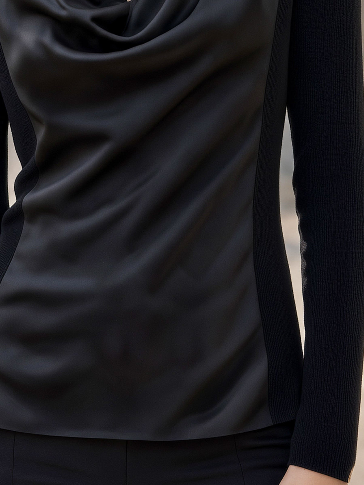 Cowl Neck Satin Panel Structured Top