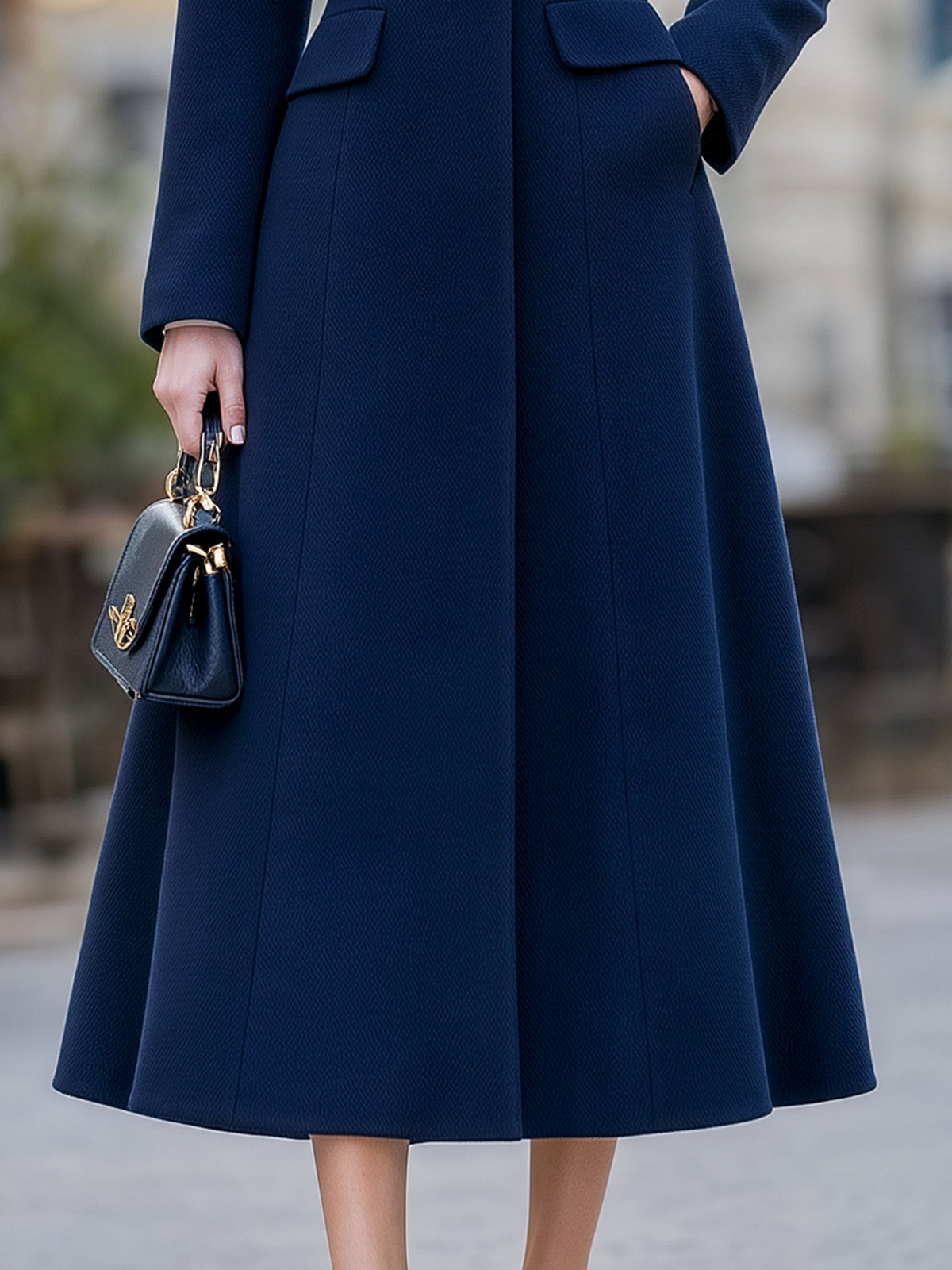 Bow Tie Collar Flared Midi Coat Dress