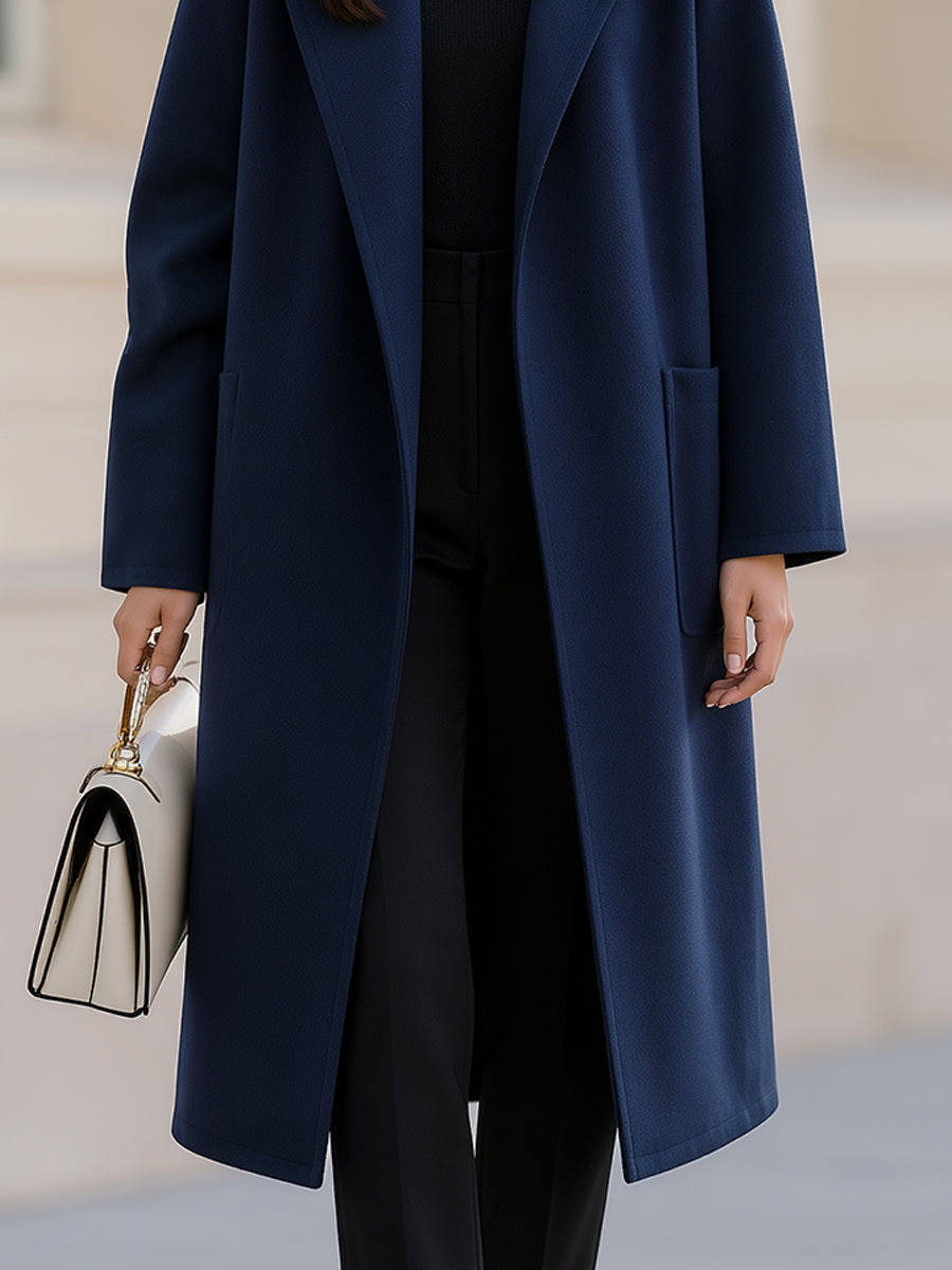 Women Hooded Open Front Wool Blend Long Oversized Overcoat