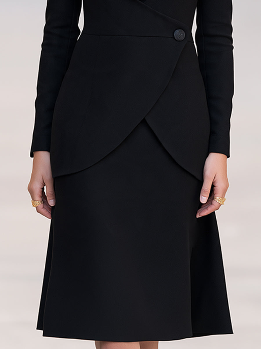 Black Tailored Vest And Long Sleeve Midi Dress Two Piece Set