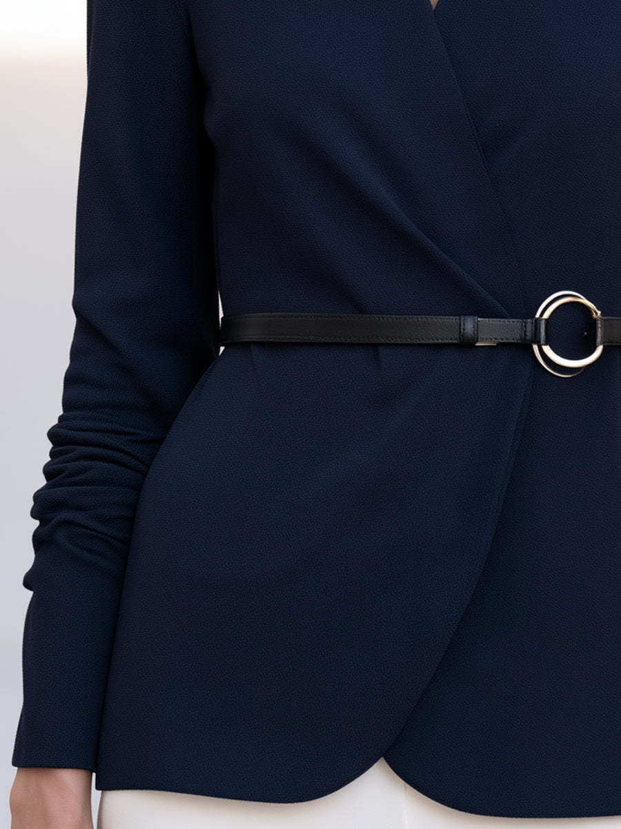 Navy Wrap-Style Blazer Cardigan With Belt