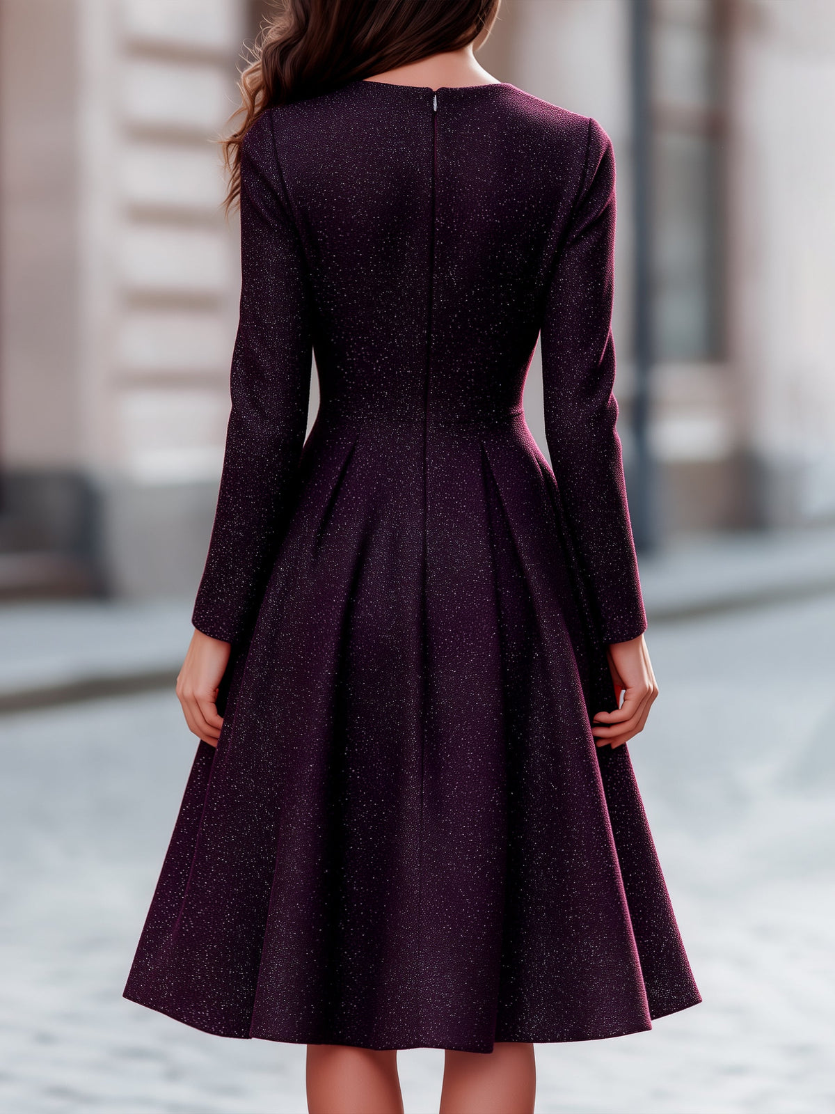 Sparkle Tweed A-Line Long Sleeve Dress