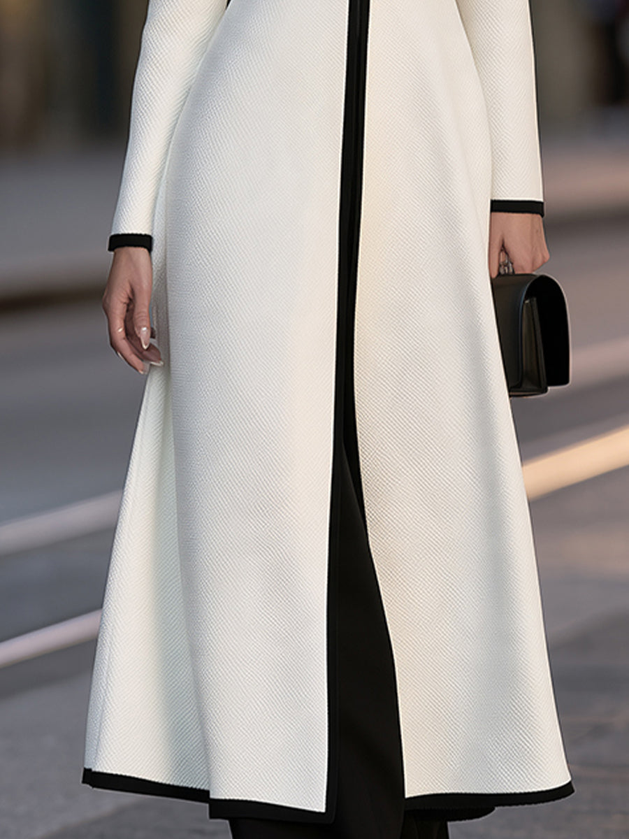 Contrast Trim Zippered Stand-Collar Longline Knit Cardigan