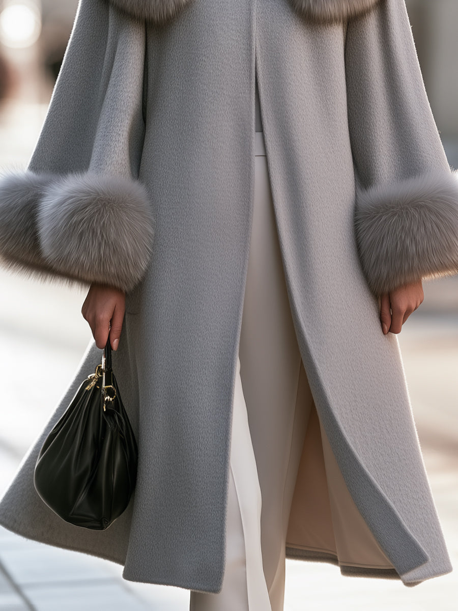 Luxury Faux Fur Collar Longline Wool Coat