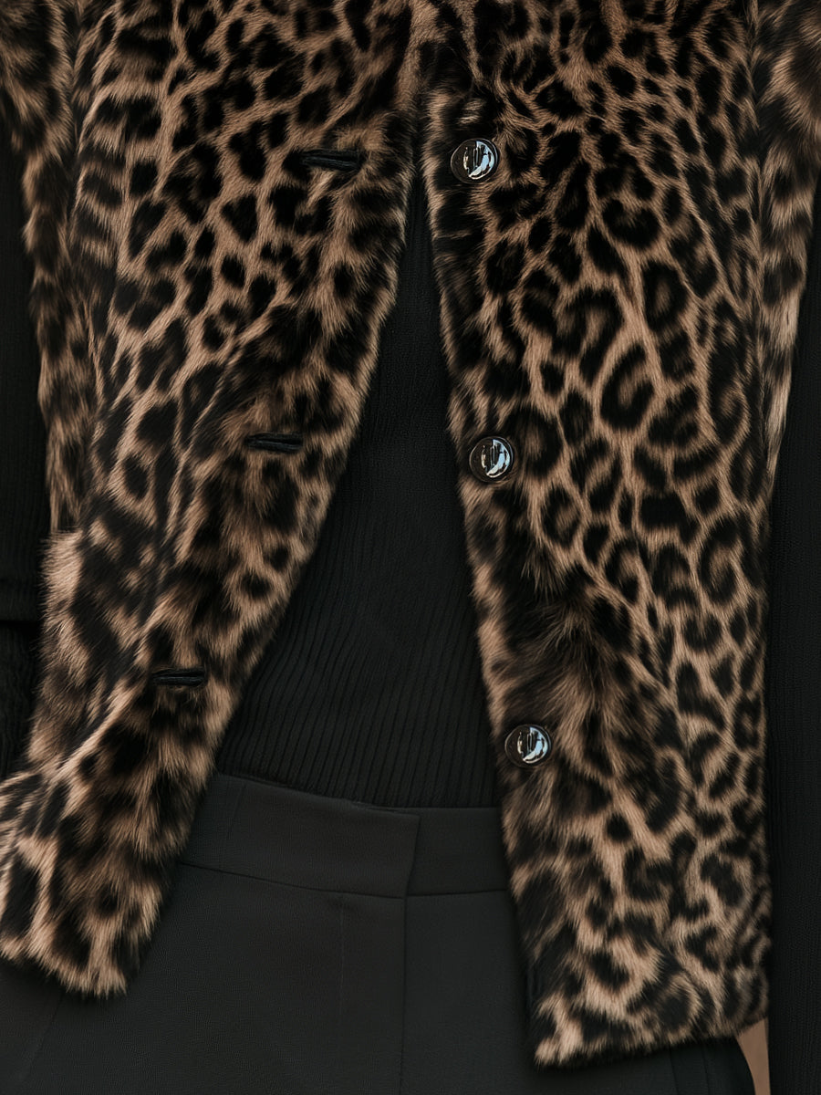 Leopard Print Faux Fur Sleeveless Vest