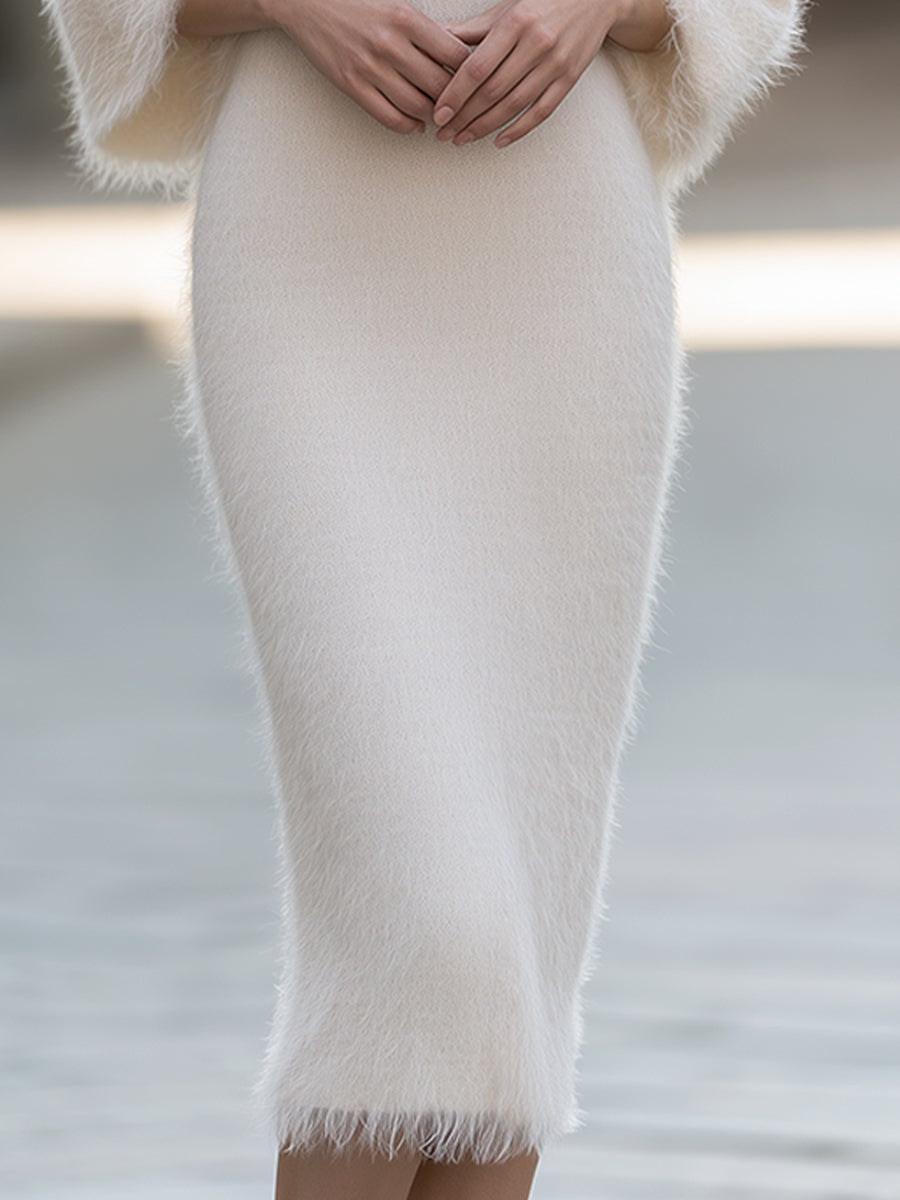 Pearl-Embellished Off-Shoulder Mohair-Blend Knit Midi Dress