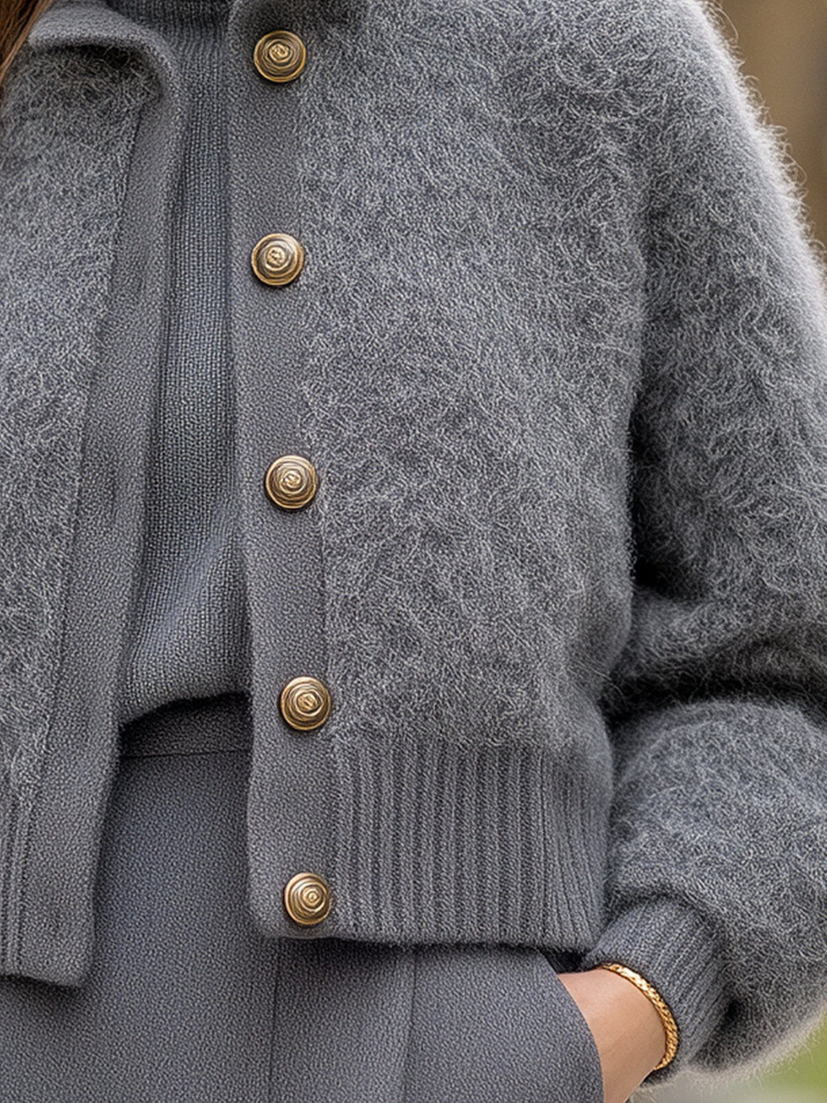 Textured Fluffy Knit Button-Front Cardigan