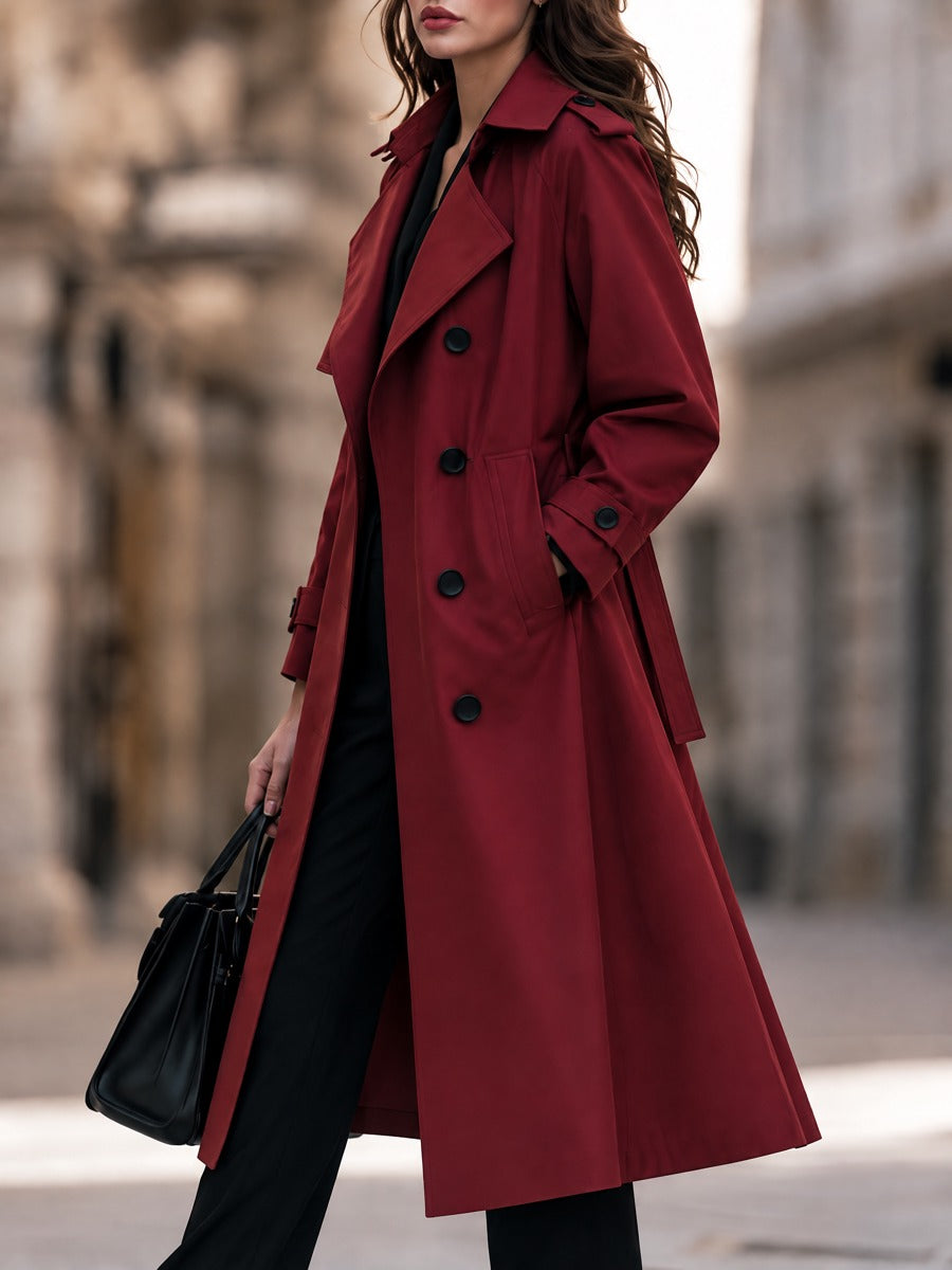 Double-Breasted Longline Trench Coat With Belted Cuffs