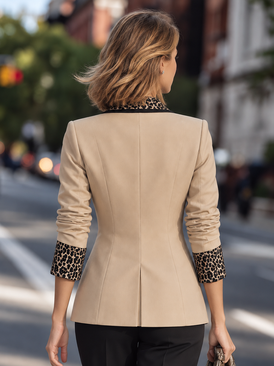 Women's Leopard Print Contrast Blazer - Chic Tailored Jacket