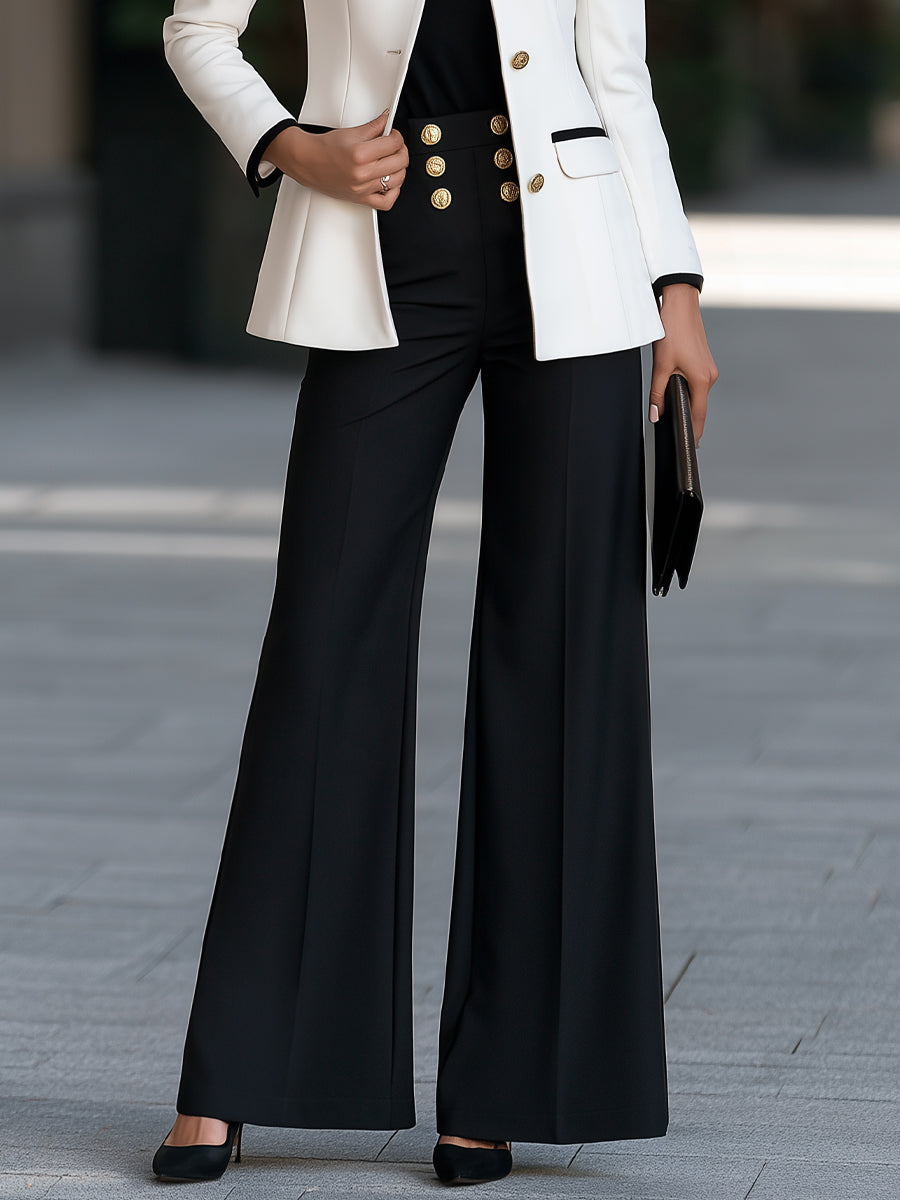 Three-Piece Set Contrast Trim Blazer Sleeveless Top And Trousers