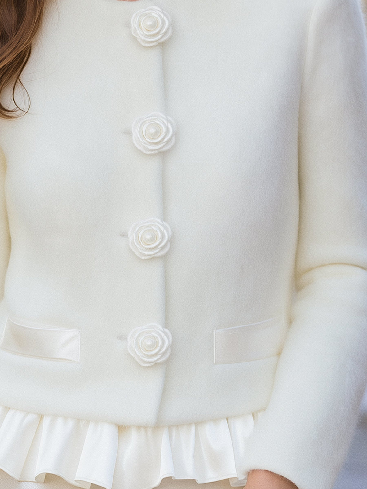 Rose Button Peplum Wool Coat