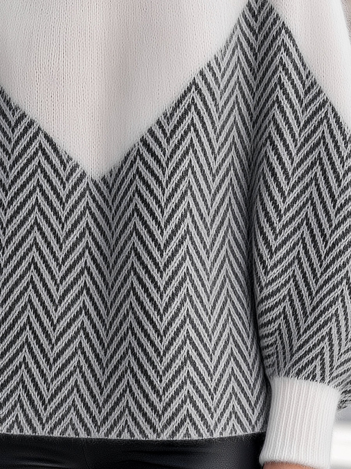 Chevron Color-Block Turtleneck Knit Sweater