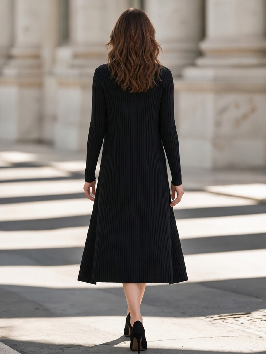 Striped Ribbed Knit Dress & Open-Front Cardigan Set