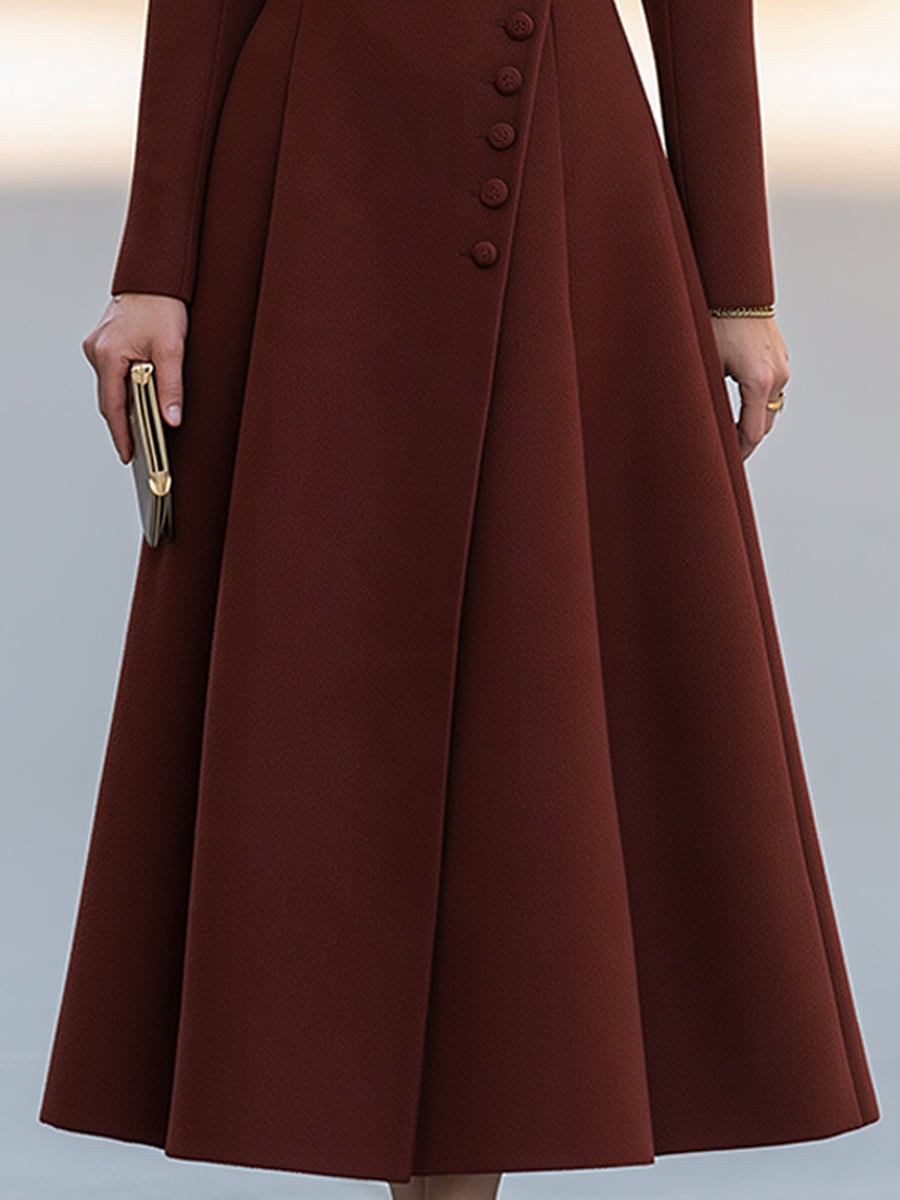 Asymmetric Button Tailored A-Line Long Coat Dress