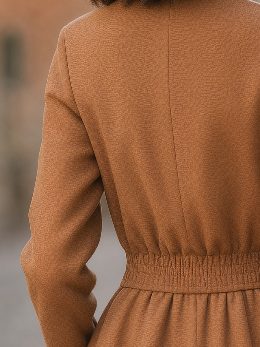 Camel Stand Collar Zip Front Elastic Waist Jacket