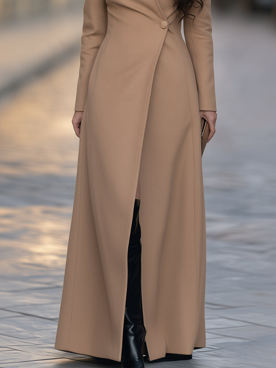 Asymmetrical High-Neck Single-Button Wool-Blend Coat