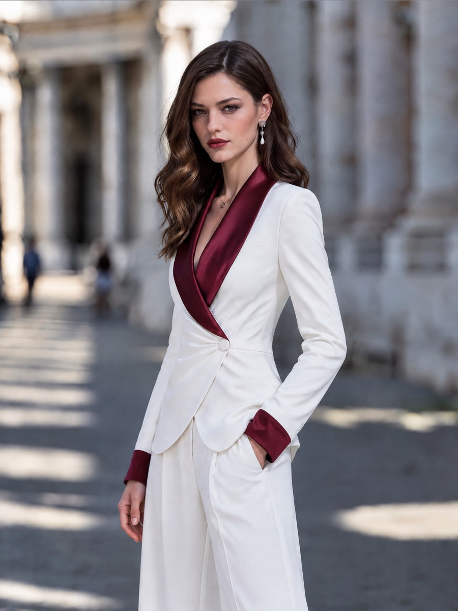 Satin Shawl Lapel Pleated Waist Wrap-Front Blazer